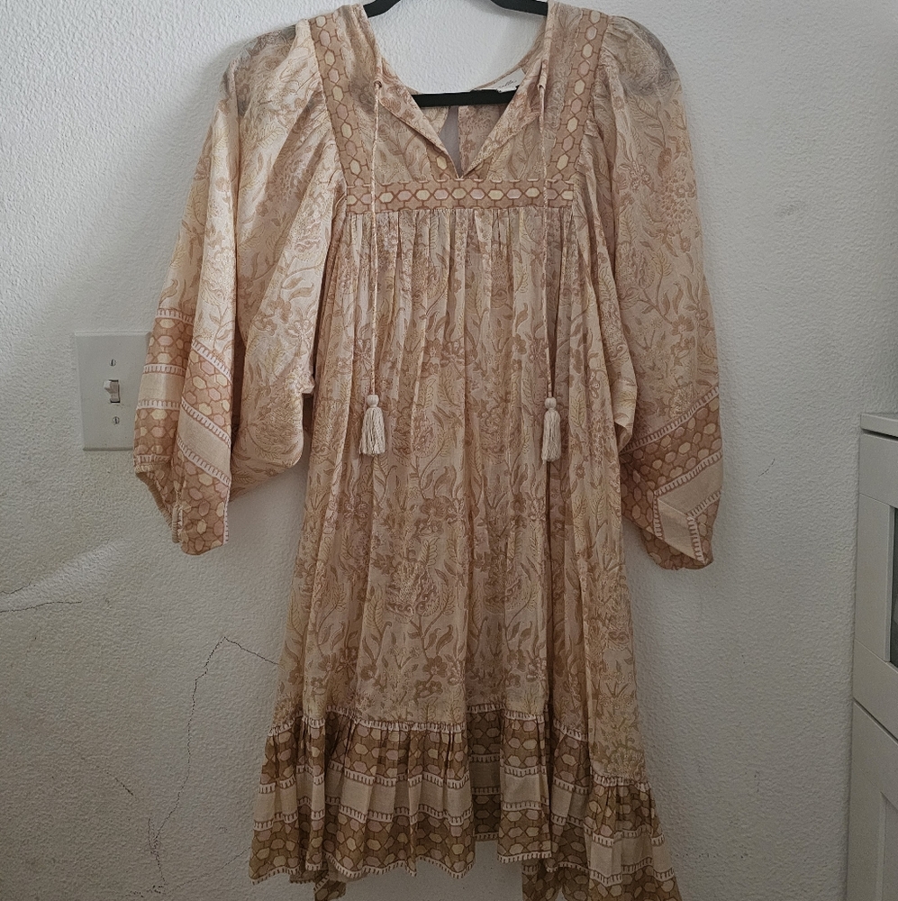 Cleobella Floral Beige Long Sleeve Dress